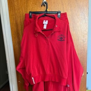 Champion Bold Red Pullover (XL) and Sweatpants (L)